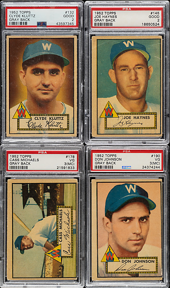 1952 Topps "Canadian" Gray Back Washington Senators PSA-Graded Complete Team Set (4)