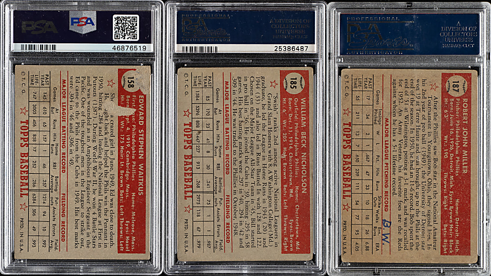 1952 Topps "Canadian" Gray Back Philadelphia Phillies PSA-Graded Complete Team Set (3)