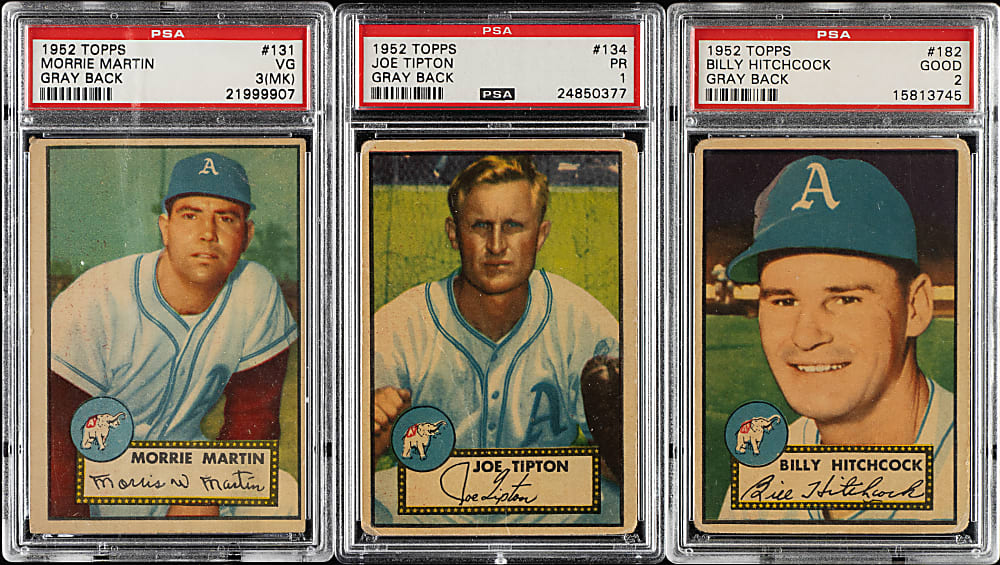 1952 Topps "Canadian" Gray Back Philadelphia Athletics PSA-Graded Complete Team Set (3)