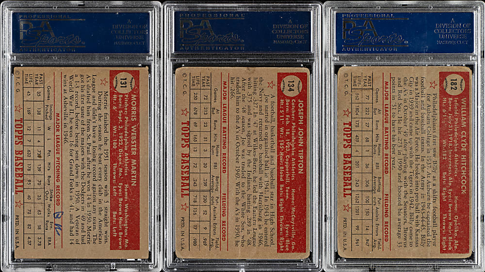 1952 Topps "Canadian" Gray Back Philadelphia Athletics PSA-Graded Complete Team Set (3)