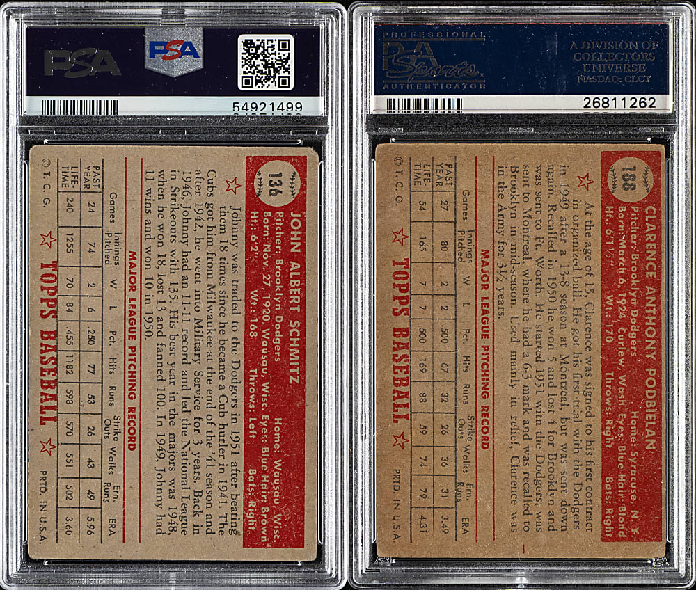 1952 Topps "Canadian" Gray Back Brooklyn Dodgers PSA-Graded Complete Team Set (2)