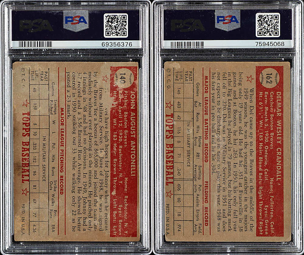 1952 Topps "Canadian" Gray Back Boston Braves PSA-Graded Complete Team Set (2)