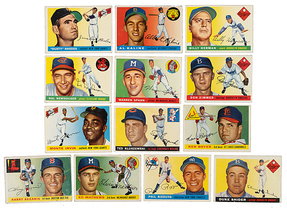1955 Topps Near-Complete Set (190/206) Plus 15 Duplicates Including Aaron, Banks, and Killebrew Rookie