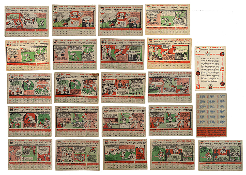 1956 Topps Near-Complete Set (316/340) Plus 135 Duplicates with 50 Hall of Famers Including Aaron, Mays, Koufax, and Two Robinsons