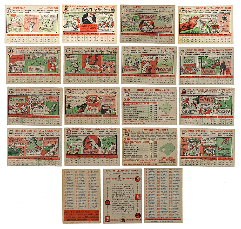 1956 Topps Near-Complete Set (332/340) Plus Eight Variations and Both Checklists