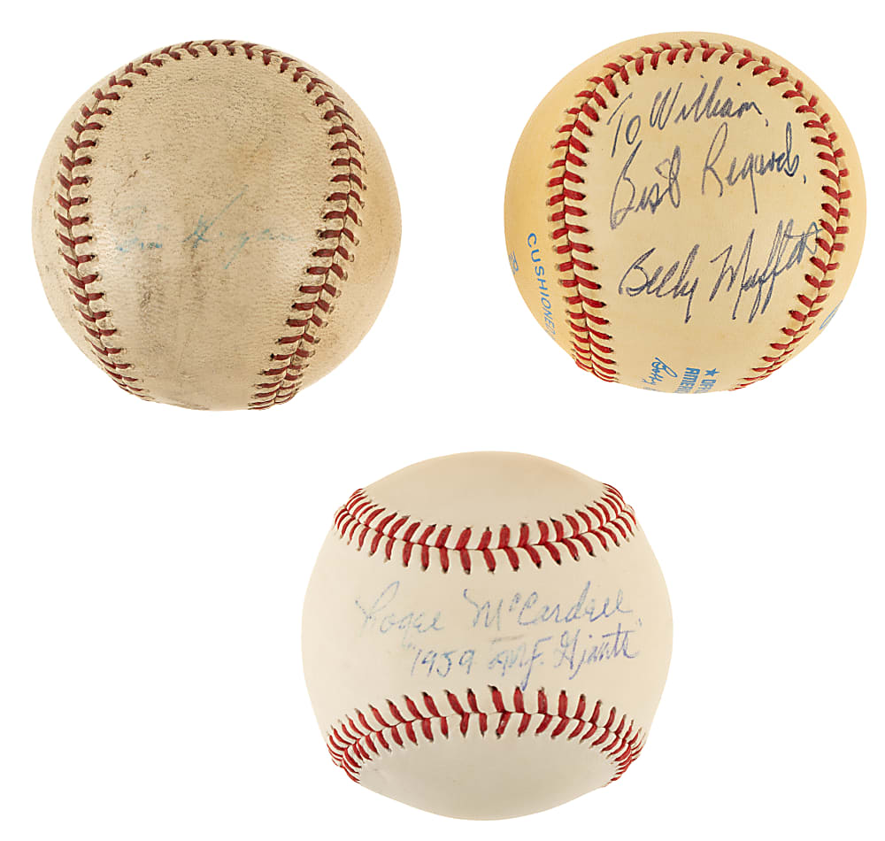 1959 San Francisco Giants Single-Signed Baseball Trio: Jim Hegan, Roger McCardell, and Billy Muffett - PSA/DNA and JSA