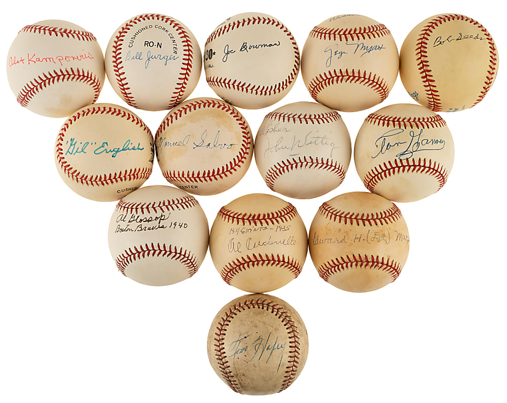 1930s New York Giants Single-Signed Baseball Collection (17) Including Myatt, Demaree, Hayworth, E. Allen, and O'Farrell - JSA and PSA/DNA