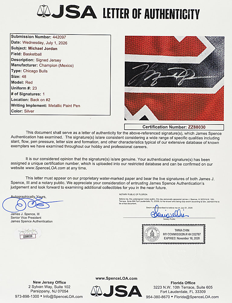 Michael Jordan Signed Chicago Bulls Jersey - Upper Deck and JSA