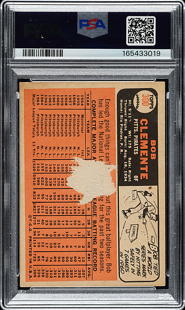 Signed 1966 Topps #300 Roberto Clemente PSA POOR 1 with NM-MT 8 Signature Plus Full JSA LOA
