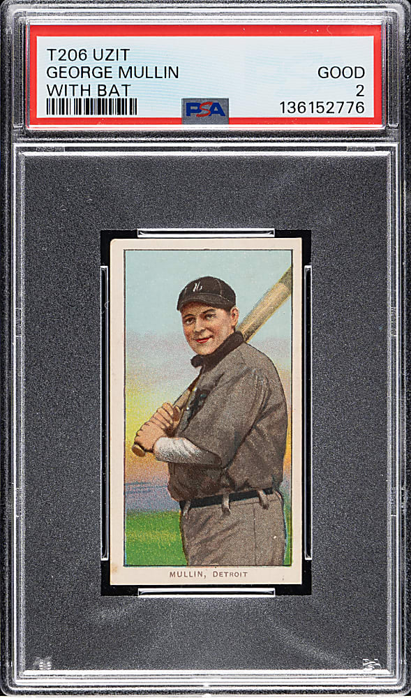 1909-1911 T206 White Border George Mullin with Bat PSA GOOD 2 - Uzit Back