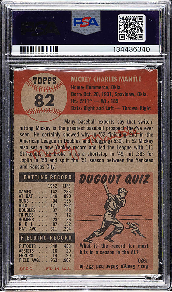 1953 Topps #82 Mickey Mantle PSA VG+ 3.5