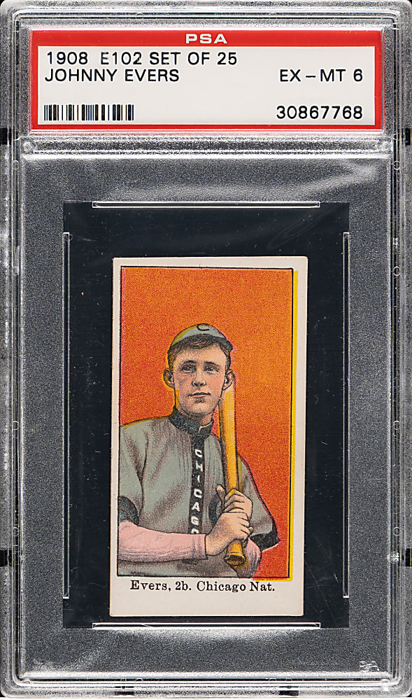 1909 E102 Anonymous "Set of 25" Johnny Evers PSA EX-MT 6