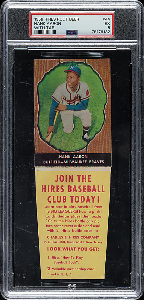 1958 Hires Root Beer #44 Hank Aaron with Tab PSA EX 5
