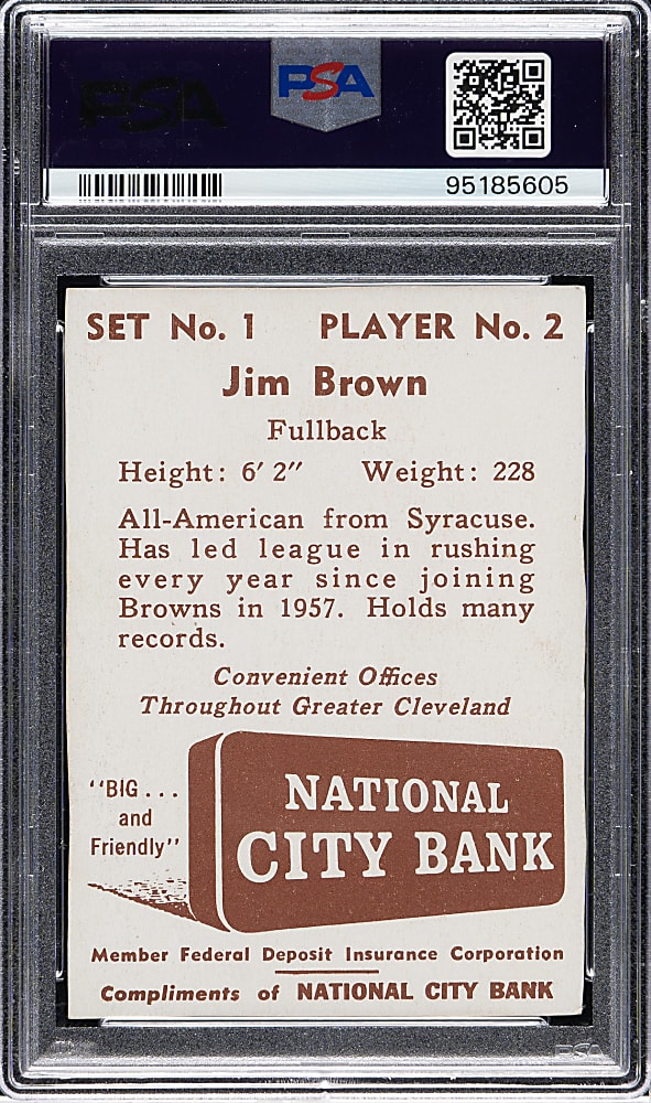 1961 Browns National City Bank Football #2 Jim Brown - PSA