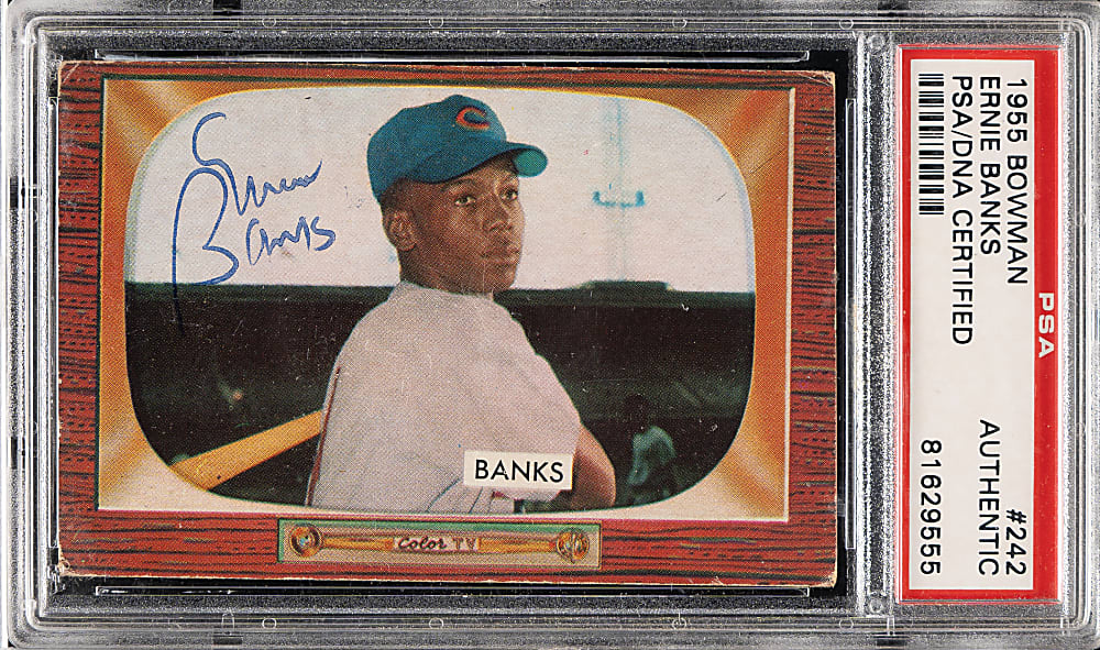 Signed 1955 Bowman #242 Ernie Banks - PSA/DNA