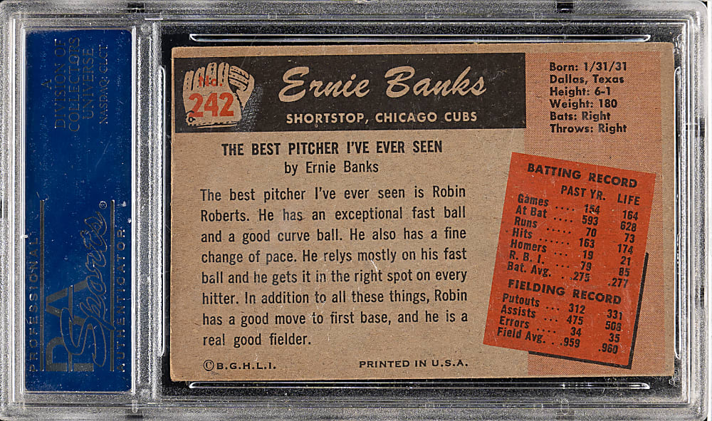 Signed 1955 Bowman #242 Ernie Banks - PSA/DNA