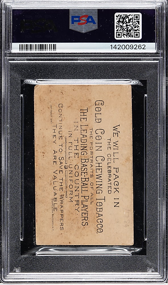 1887 N284 Buchner Gold Coin Buck Ewing Hands at Neck PSA FAIR 1.5