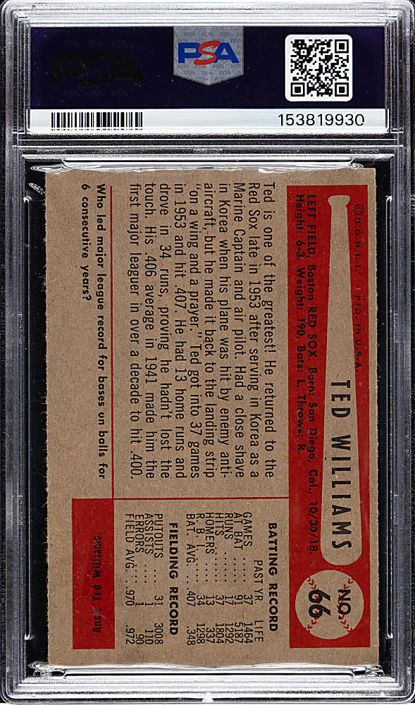 1954 Bowman #66 Ted Williams PSA GOOD+ 2.5