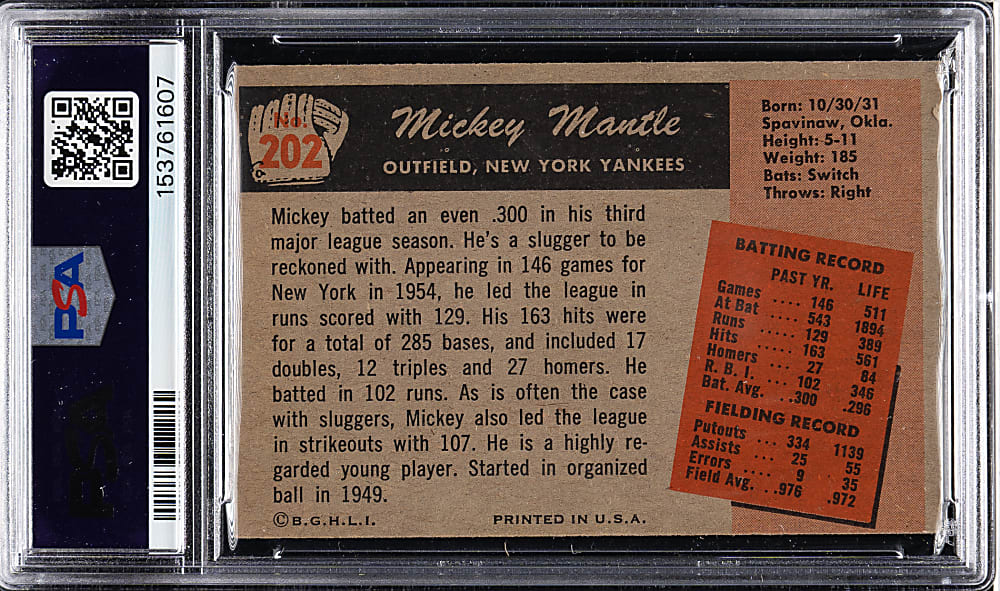 1955 Bowman #202 Mickey Mantle PSA VG 3