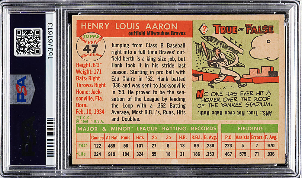 1955 Topps #47 Hank Aaron PSA EX 5