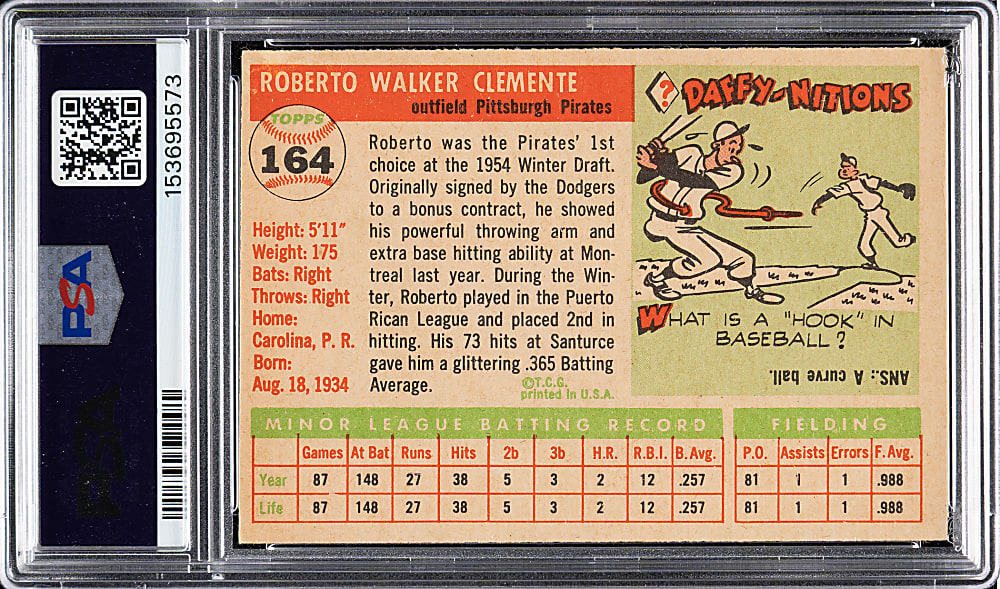1955 Topps #164 Roberto Clemente Rookie PSA VG-EX 4