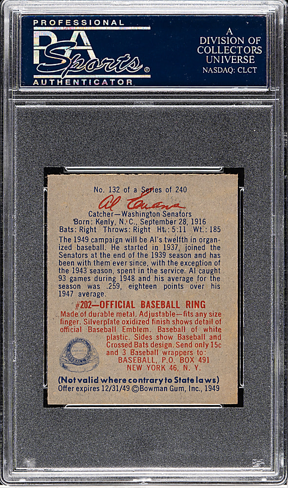 1949 Bowman #132 Al Evans Script Name on Back PSA MINT 9 - 1 of 3!