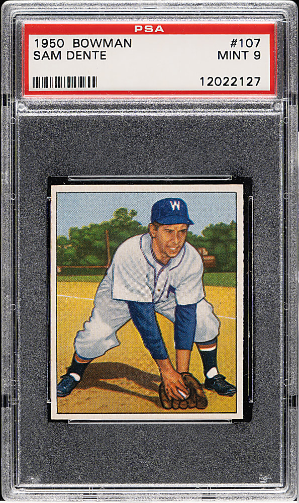 1950 Bowman #107 Sam Dente PSA MINT 9 - 1 of 4 - Highest Graded!