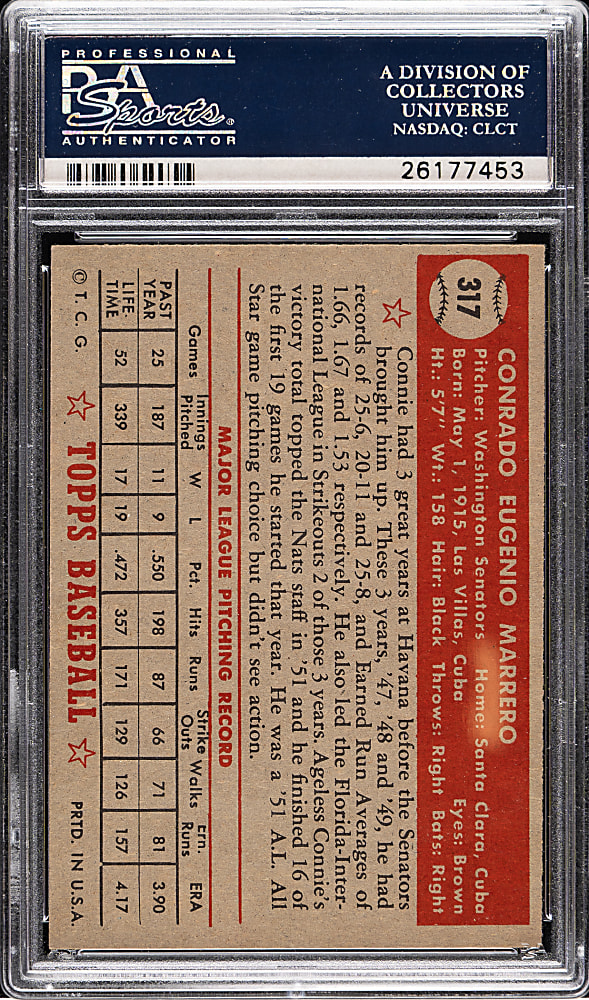 1952 Topps #317 Connie Marrero High Number PSA NM-MT 8
