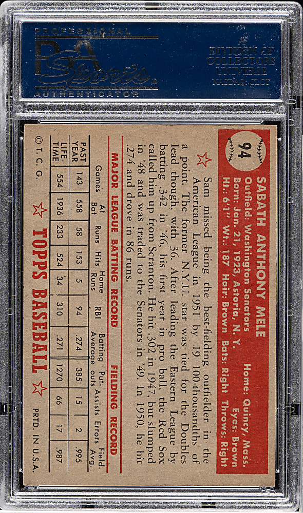 1952 Topps #94 Sam Mele PSA NM-MT+ 8.5