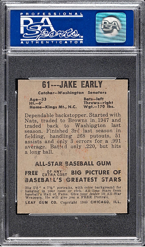 1948-1949 Leaf #61 Jake Early PSA MINT 9 - 1 of 2 - Highest Graded!