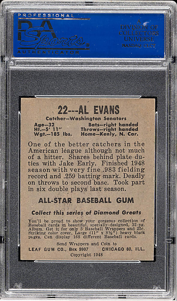 1948-1949 Leaf #22 Al Evans PSA NM-MT 8