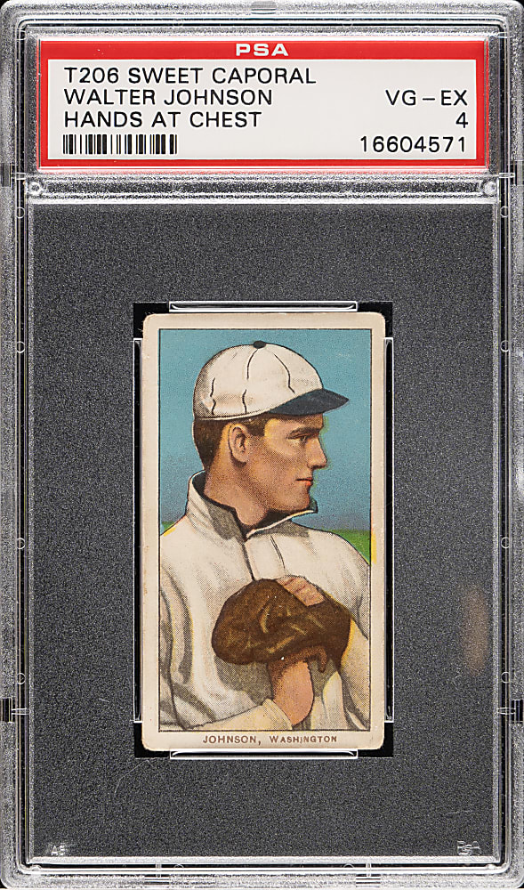 1909-1911 T206 White Border Walter Johnson Hands at Chest PSA VG-EX 4