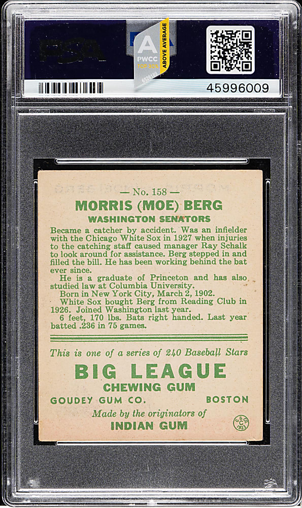 1933 R319 Goudey #158 Moe Berg PSA VG-EX+ 4.5