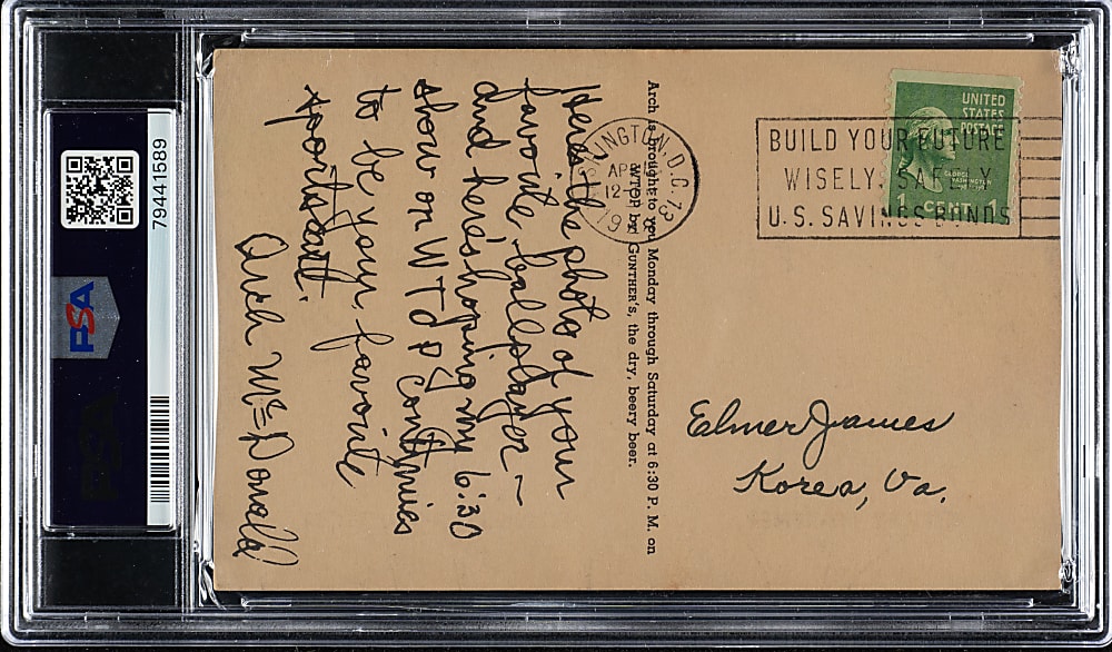 1948 Gunther Beer Postcards Washington Senators Haefner/Thompson - PSA - One of Only Two Graded Examples
