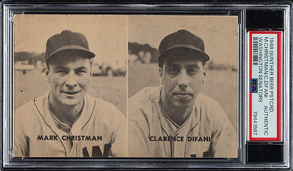 1948 Gunther Beer Postcards Washington Senators Christman/Difani - PSA - One of Only Two Graded Examples