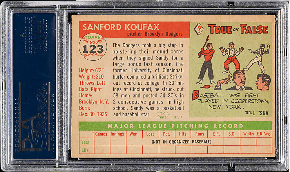 1955 Topps #123 Sandy Koufax Rookie PSA VG-EX 4
