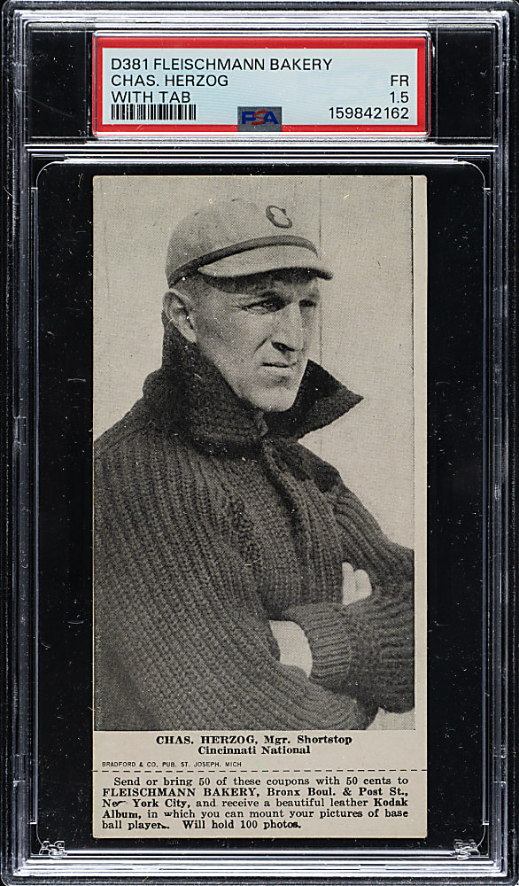1916 D381 Fleischmann Bakery Charles Herzog with Tab PSA FAIR 1.5 - The ONLY PSA-Graded Example!