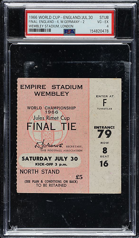 July 30, 1966 World Cup Final (England vs. West Germany) Ticket Stub PSA VG-EX 4 - England's Only World Cup Title!