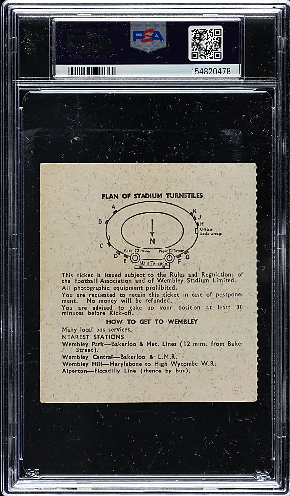 July 30, 1966 World Cup Final (England vs. West Germany) Ticket Stub PSA VG-EX 4 - England's Only World Cup Title!