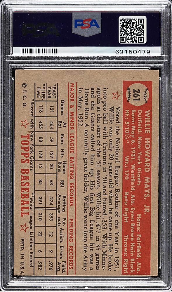 1952 Topps #261 Willie Mays PSA VG+ 3.5