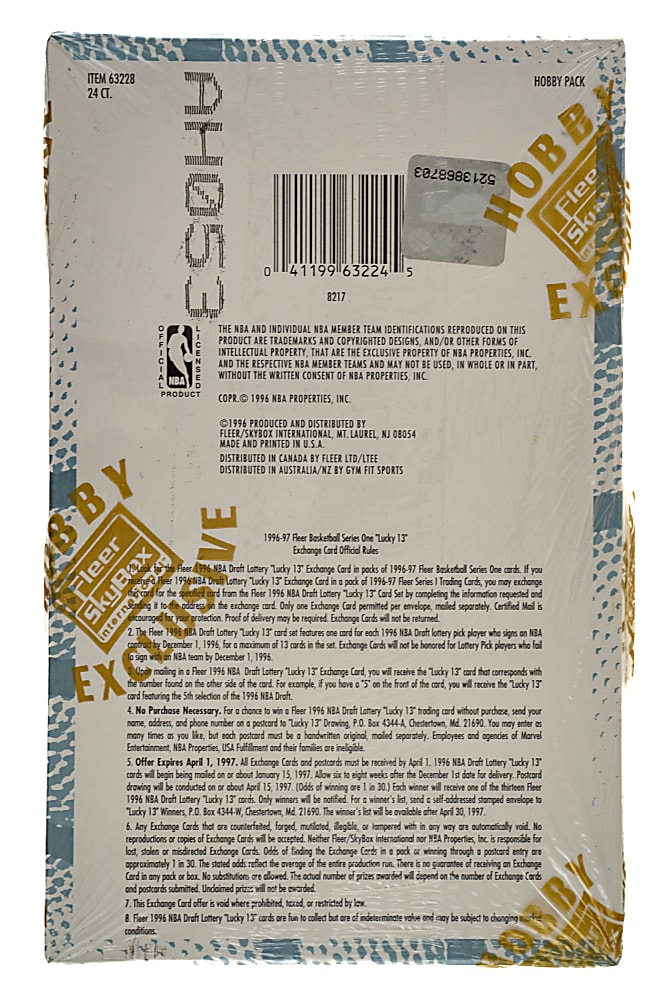 1996-1997 Fleer Basketball First Series Factory-Sealed Unopened Hobby Box (24 Packs)