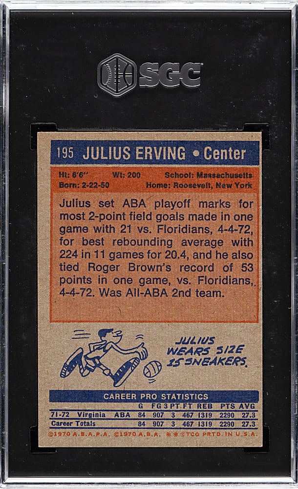 1972-1973 Topps Basketball #195 Julius Erving Rookie SGC NM+ 7.5