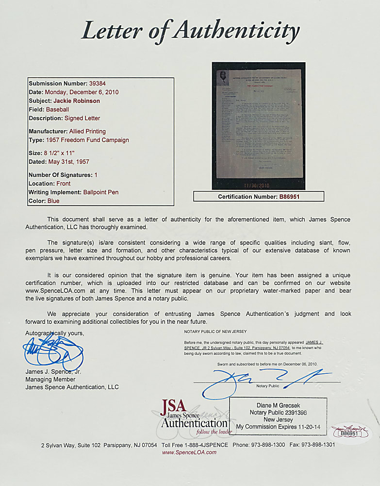 1957 Jackie Robinson Signed Letter - NAACP Freedom Fund Campaign - Remarkable Civil Rights Related Letter - JSA