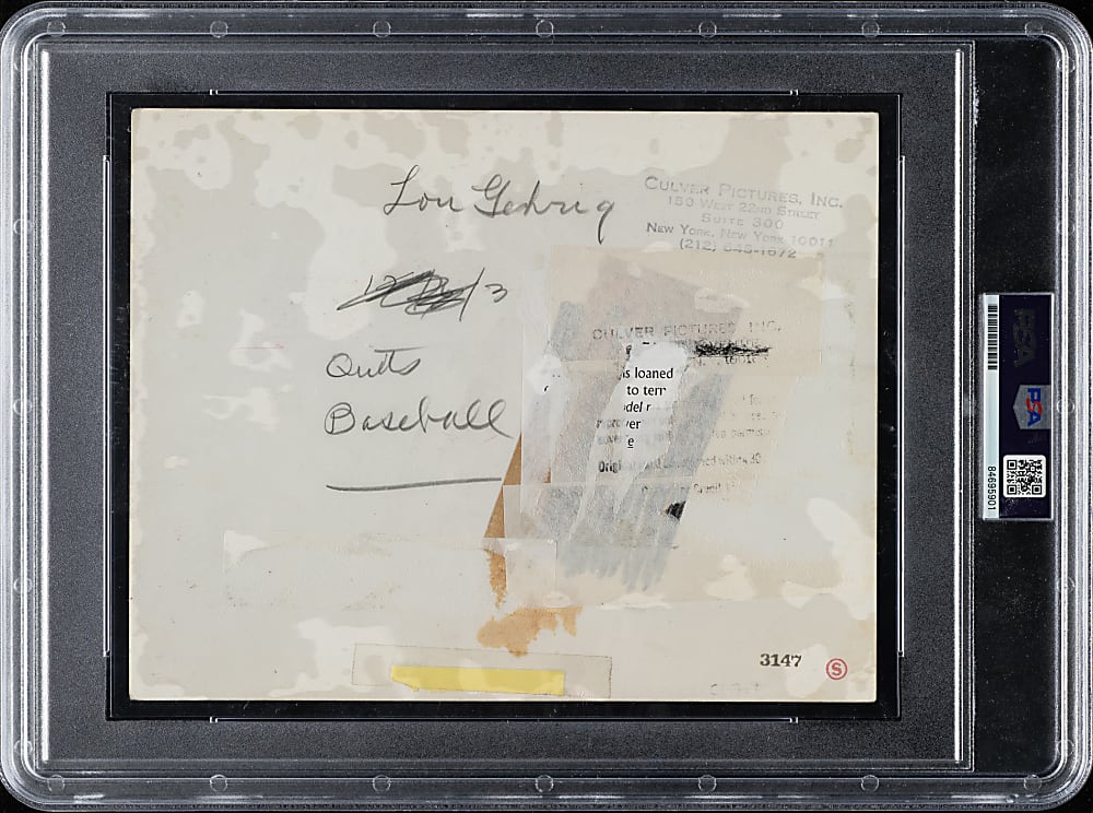 Circa 1949 Lou Gehrig Day Luckiest Man Speech Culver Pictures News Service Photograph PSA/DNA Type II