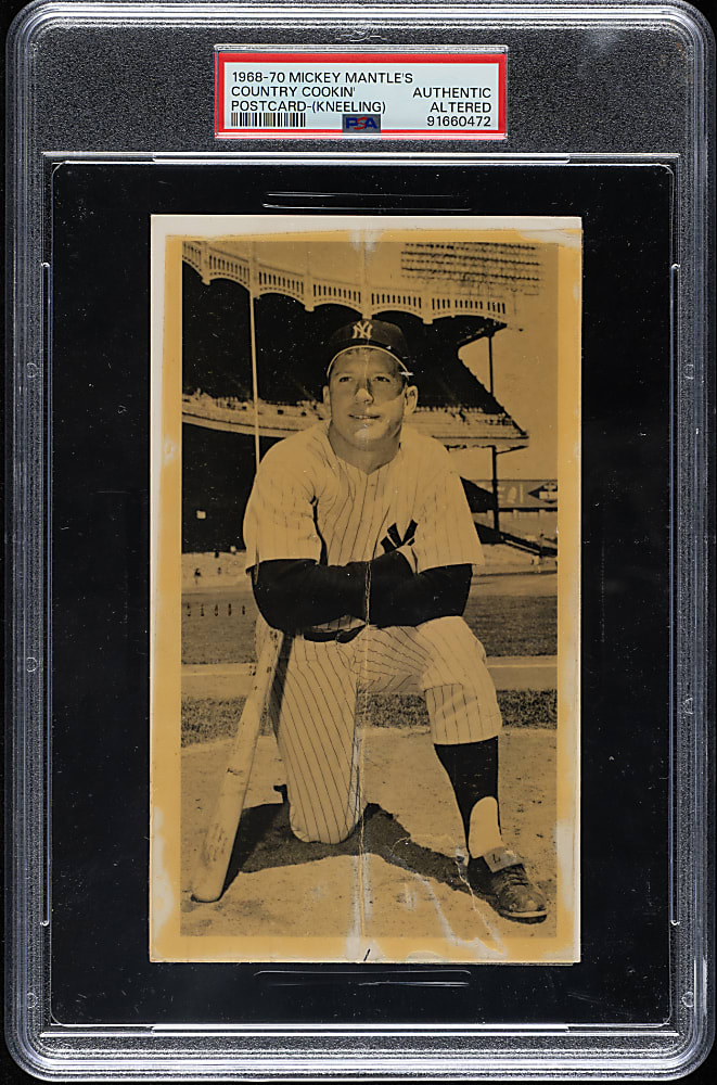 1968-1970 Mickey Mantle's Country Cookin' Mickey Mantle Kneeling Promotional Card PSA Authentic
