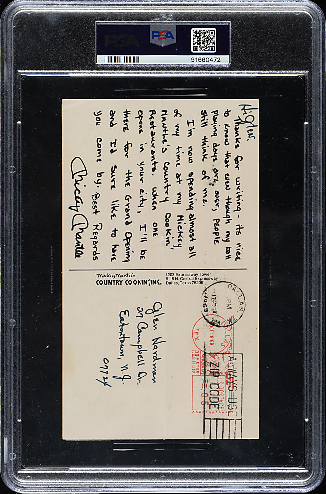 1968-1970 Mickey Mantle's Country Cookin' Mickey Mantle Kneeling Promotional Card PSA Authentic