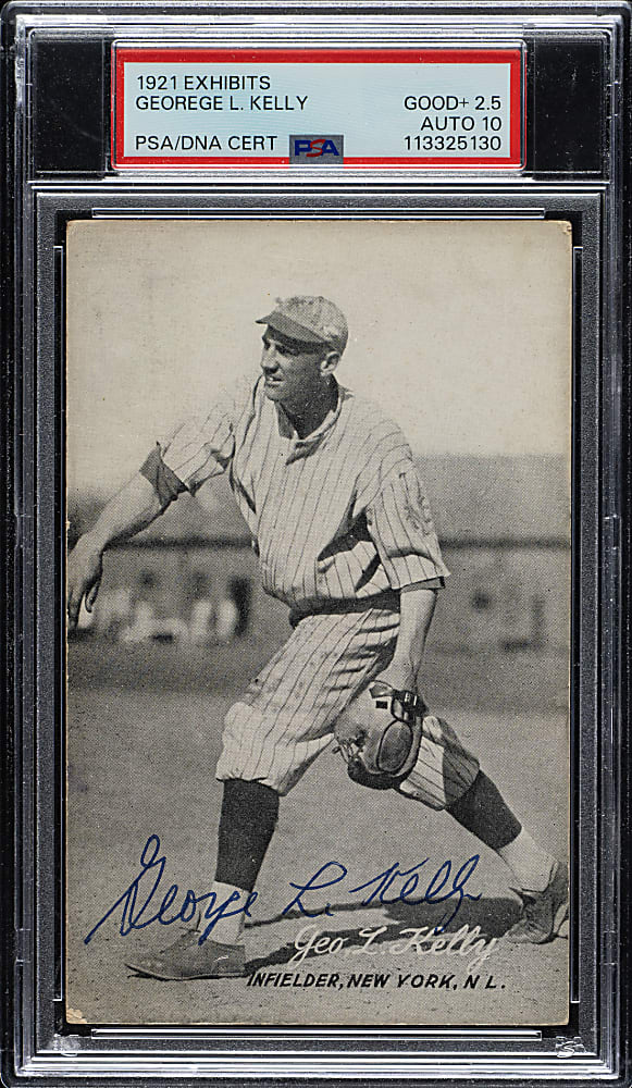 Signed 1921 Exhibits George Kelly Rookie PSA GOOD+ 2.5 with GEM MINT 10 Signature