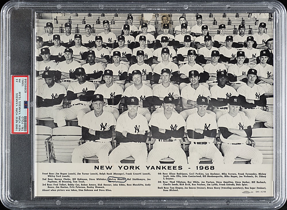 1968 New York Yankees Tri-Fold #4 New York Yankees Team with Mickey Mantle PSA POOR 1 (MK)