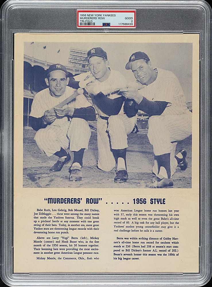 1956 New York Yankees Tri-Fold Murderers' Row with Mickey Mantle, Yogi Berra, and Hank Bauer PSA GOOD 2