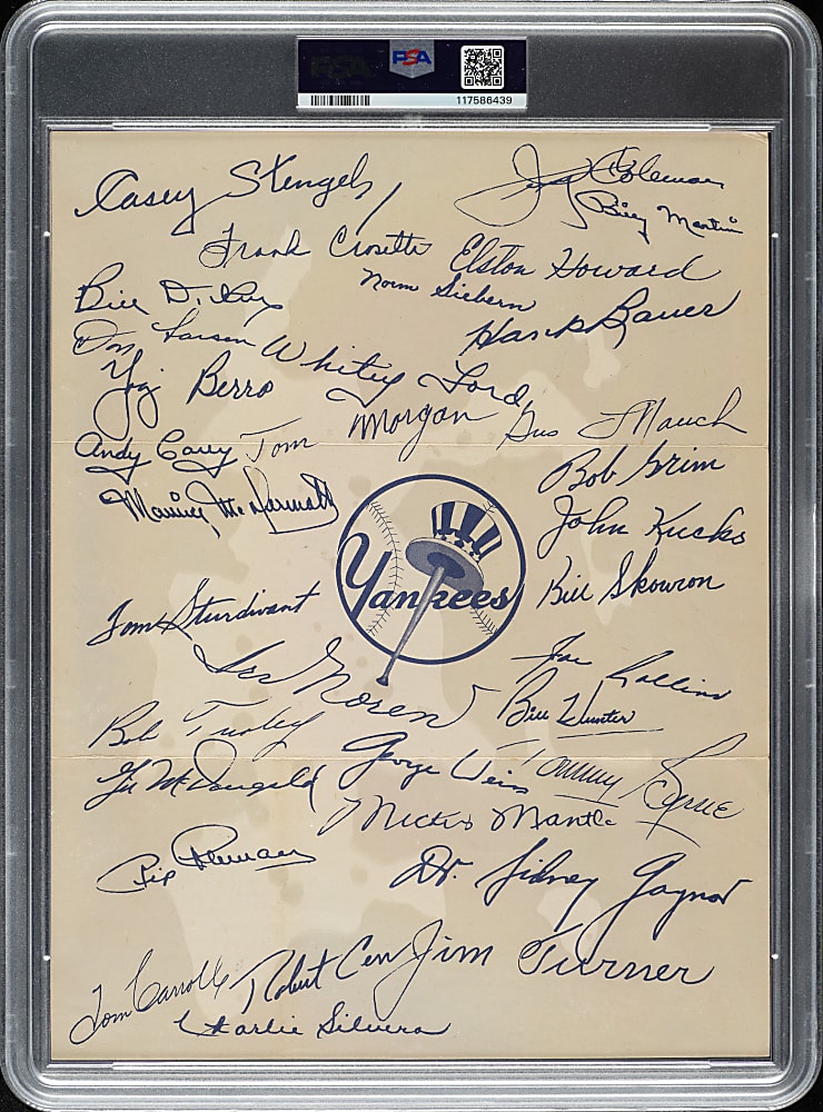 1956 New York Yankees Tri-Fold Murderers' Row with Mickey Mantle, Yogi Berra, and Hank Bauer PSA GOOD 2